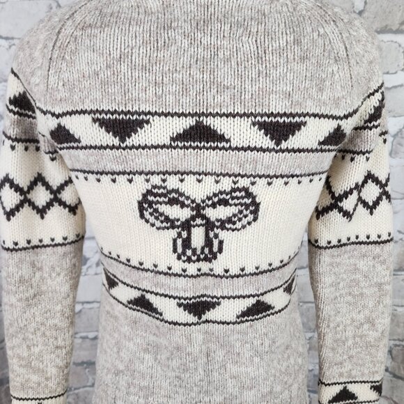 Aritzia TNA Sea to Sky Lambswool Zip Front Cardigan Logo Brown Cream Size Medium - Picture 12 of 16